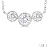 3/4 Ctw Past, Present & Future 3-Stone Bezel Set Round Cut Diamond Necklace in 14K White Gold